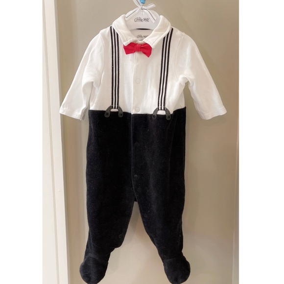 Little Me Baby Boy's 2-Piece Tuxedo Coverall & Hat Set - Picture 3 of 4